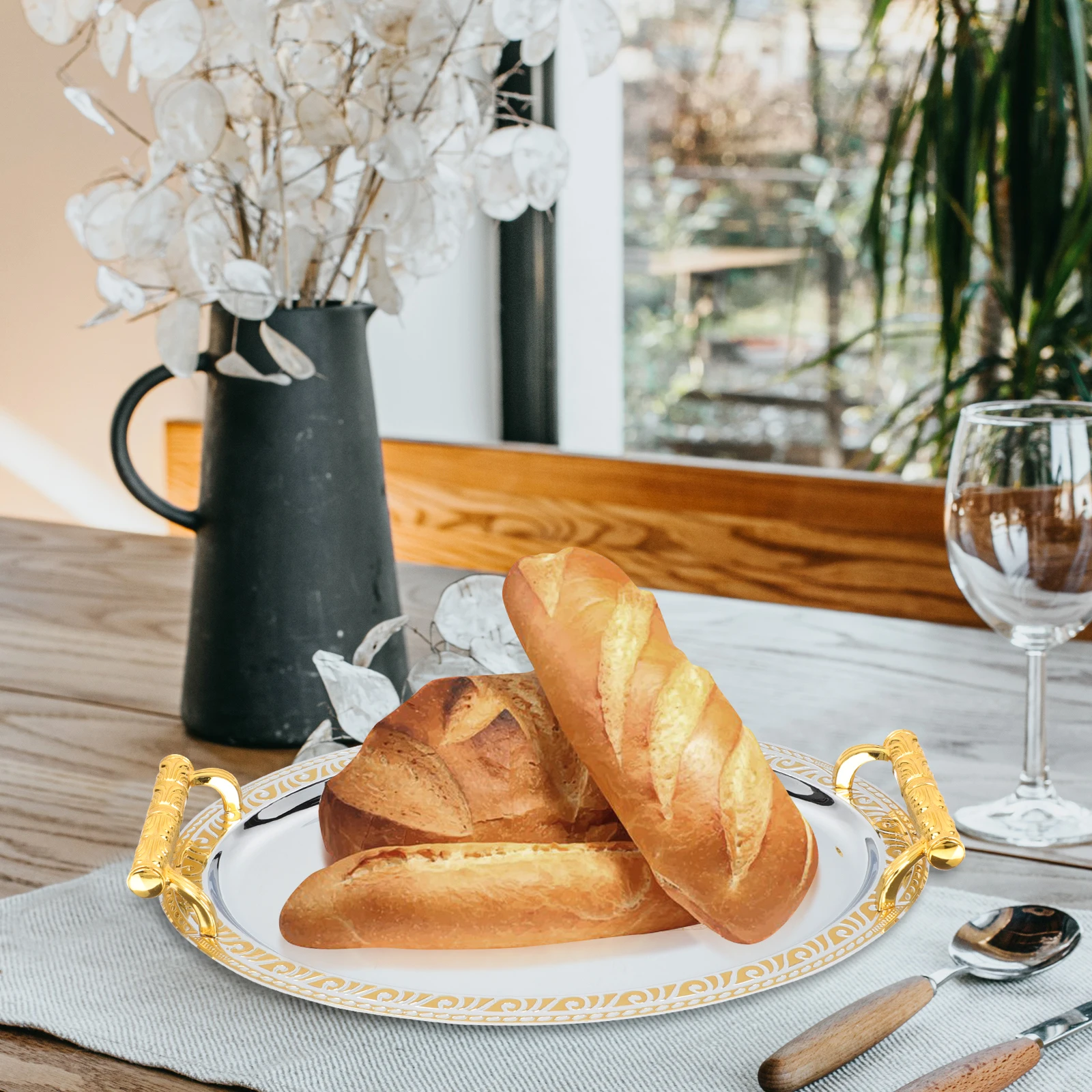 

Stainless Steel Fruit Multi-Function Serving Coffee Dessert Decorative Fruits Household Snacks Anti-Rust Food-Grade Steel Tray