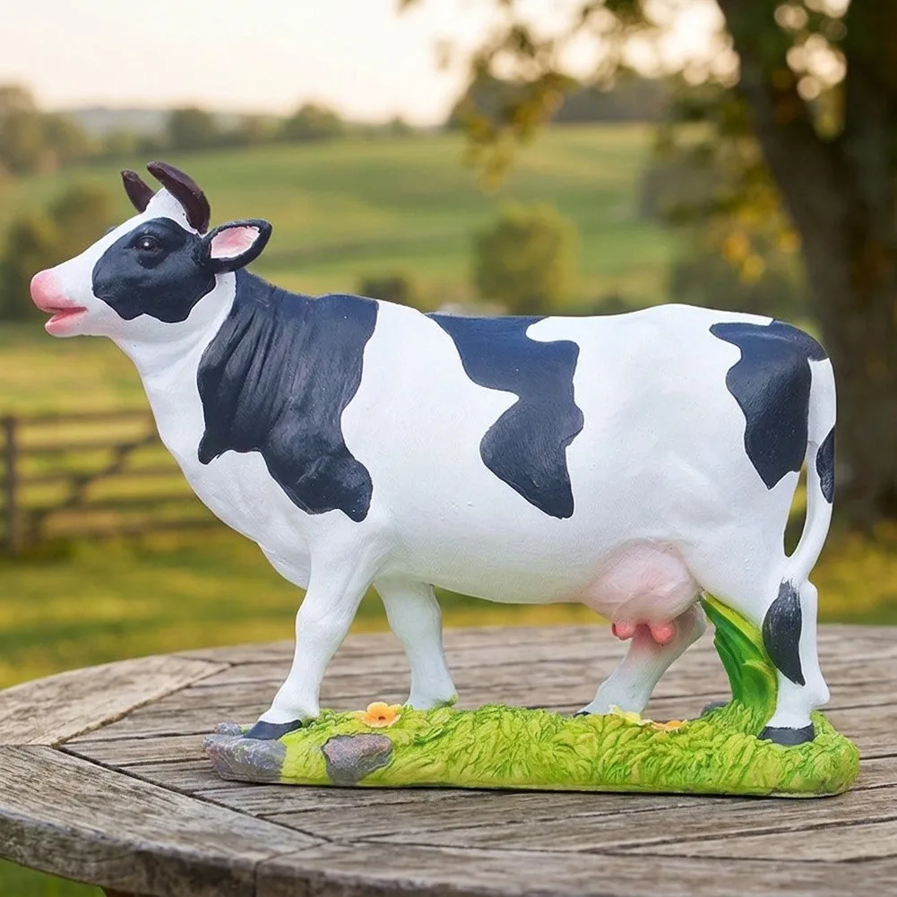 Farm Animal Decor Resin Cow Statue for Home Garden Patio Desk Shelf Black and White Design 22 8 17 cm Dimensions