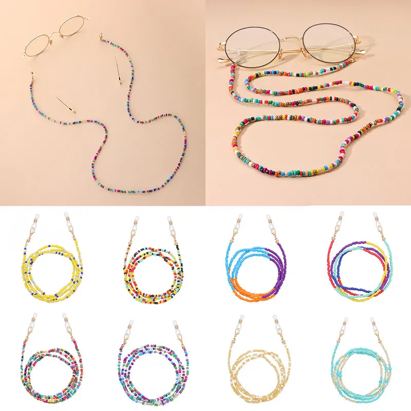 Bohemian Colored Glasses Chains Mask Strap Beaded Women Face Mask Lanyard Anti Slip Women's Neck Chain for Eyeglass Sunglasses