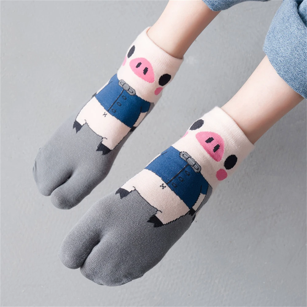 New Summer Cute Cartoon Pig Patterned Two-Toe Short Ankle Socks Girls' Breathable Cozy Cotton Piggy Chaussette Dropship