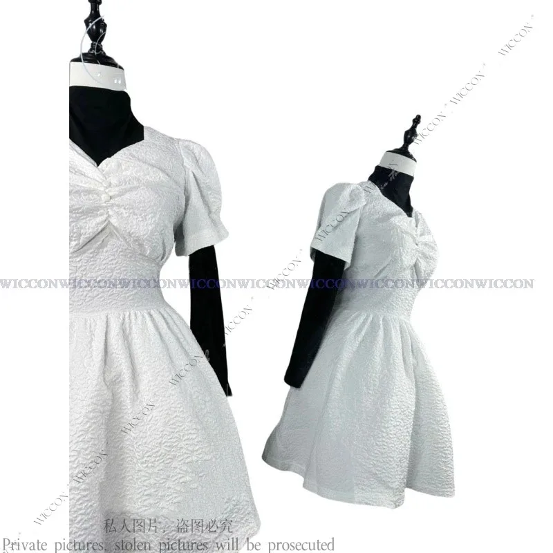 أزياء كوماتسو التأثيرية نانا ملابس العمل فستان أبيض منتفخ الأكمام الخصر الزي اليومي لعب الأدوار حفلة الهالوين شعر مستعار ؛ 6,r'8;p