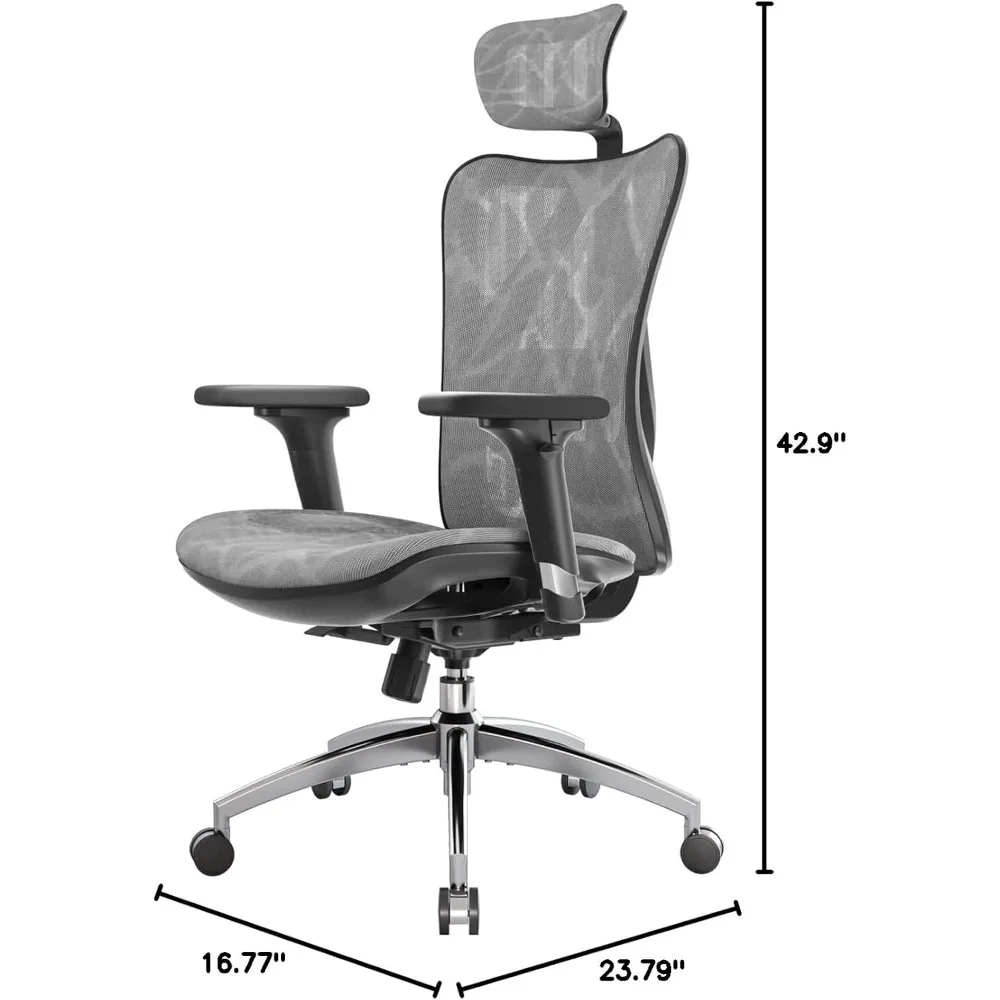 كرسي مكتب مريح M57 مع مساند للذراعين ثلاثية الاتجاهات ودعم قطني ومسند رأس قابل للتعديل وظيفة إمالة خلفية عالية باللون الرمادي #3