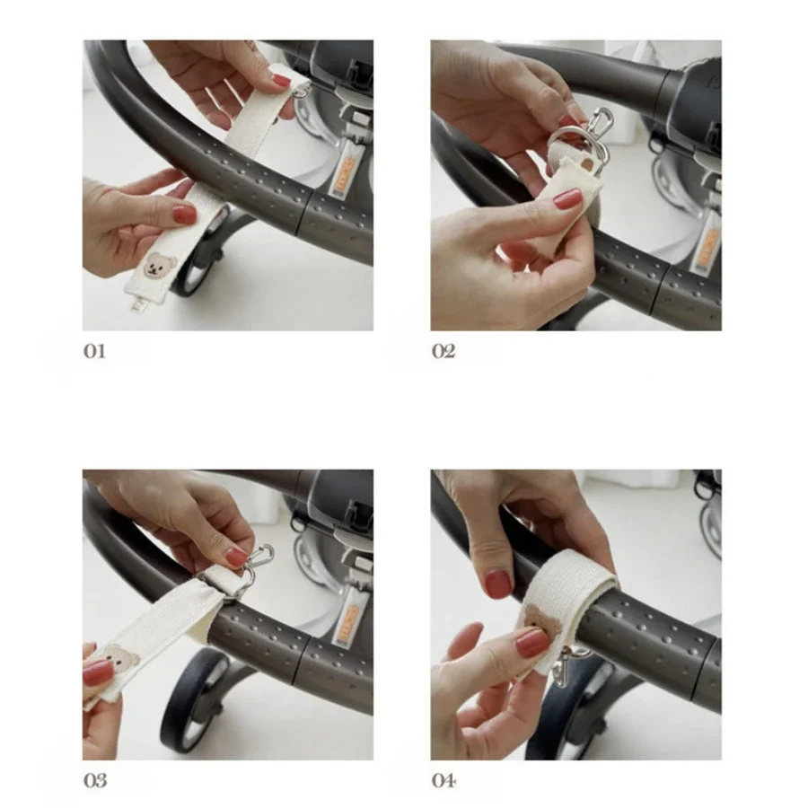 Gancho de lona para carrinho de bebê, conjunto de 2 peças, bordado, urso, para pendurar, sacos de fraldas, acessórios