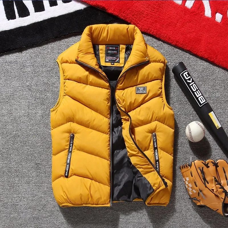 Men's Autumn Casual Down Cotton Vest Popular Hot Selling Big Size Sleeveless Jacket Stand Collar Warm Outerwear for Male
