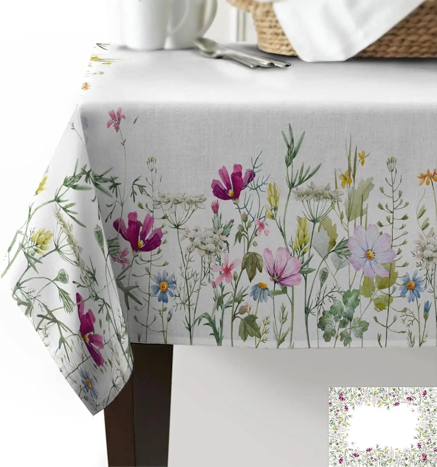 Spring Plant Wildflower Flower Rectangle Waterproof Tablecloth Party Decor Reusable Kitchen Dining Tablecloth Wedding Decoration