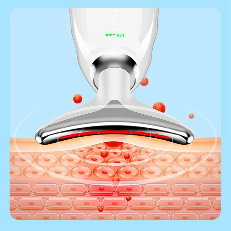 เครื่องนวดหน้า EMS พร้อมโฟตอนบำบัด ยกกระชับใบหน้าและลำคอ อุปกรณ์เสริมความงาม ลดเหนียง ลดริ้วรอยบริเวณลำคอ เครื่องนวดหน้า