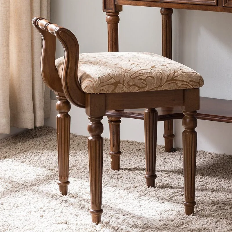 European Princess Dressing Chair, Square Upholstered Stool with Button Tufted Back,Elegant Makeup Bench for Girls Bedroom Decor