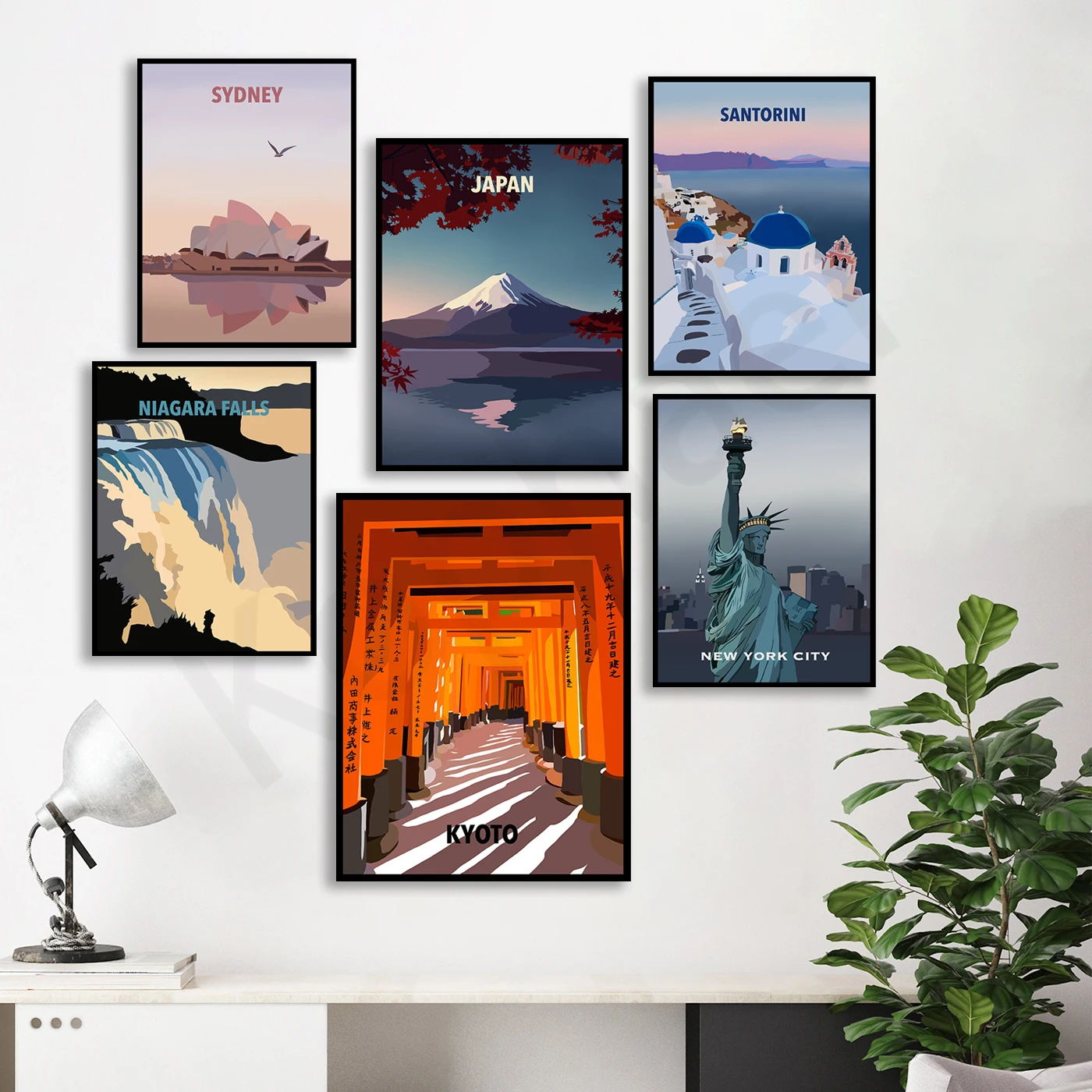 Costa Rica Kyoto Sydney Japan Santorini Rio De Janeiro Lake Tahoe Niagara New York Mount Everest. City Travel Landscape Poster