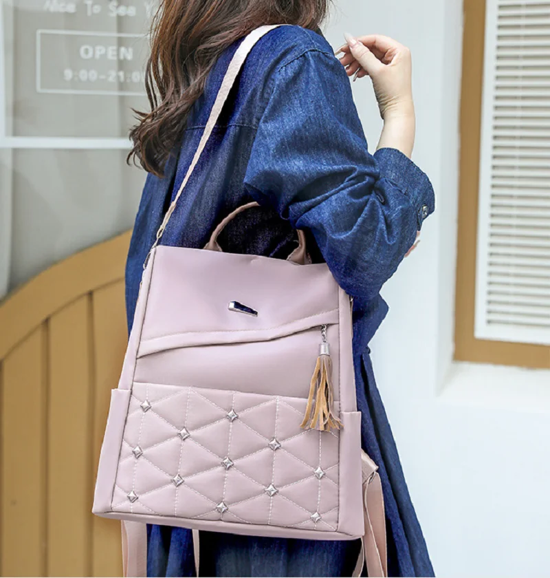 2026 New Fashion Tassels Large Capacity Anti Theft Travel Backpacks Women's Waterproof Oxford Shoulder Bags Notebook School Bag