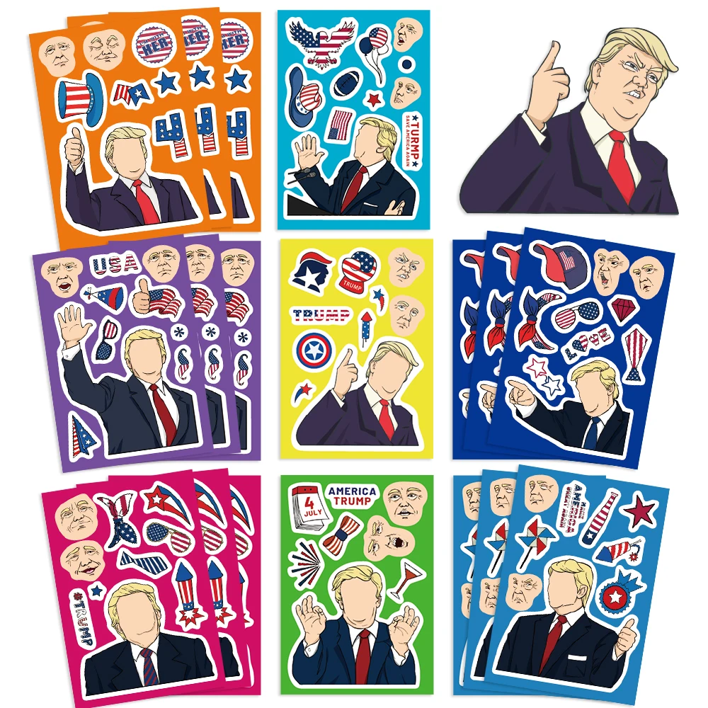 8/16/32pcs Cartoon Trump Puzzle Stickers Fun Sticker Collections for Party Favors and Creative Projects Birthday Gifts Sticker