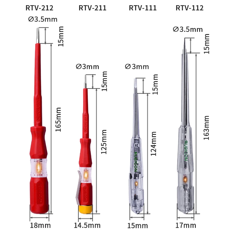 RUBICON Tool Voltage Tester Pen 150V~250V With LDE Power Detector Pencil Electrical Screwdriver Indicator RTV-111|112|211|212