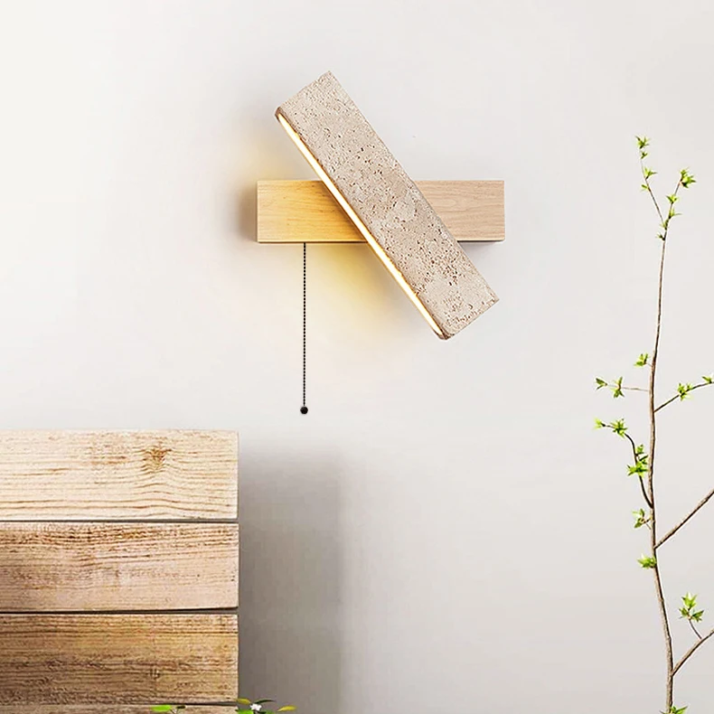 Switch LED Wall Lamp Natural Stone Wood Rotatable