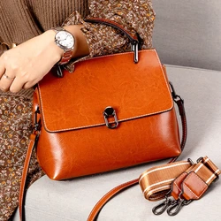 Women's Cowhide Leather Single Shoulder Handbags Ladies' Classic Satchels Bag High Quality Large Capacity Messenger Bag