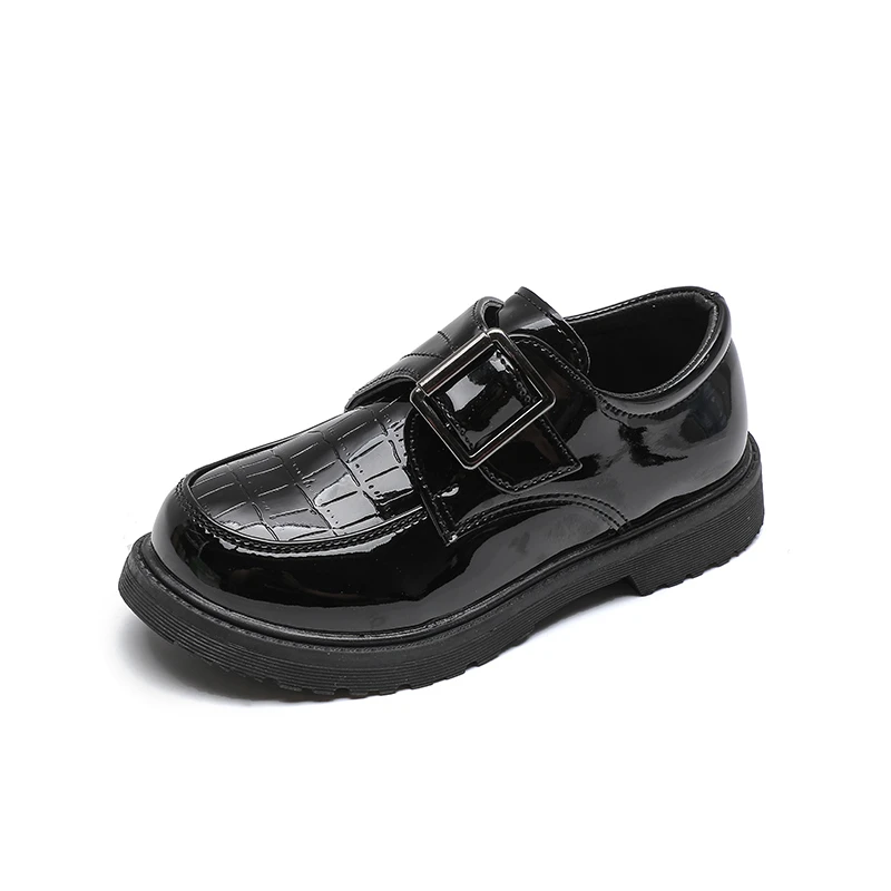 

2026 New Boys Leather Shoes Hook & Loop Buckle Black UK Uniform School Shoes Kids Fashion Loafers Elegant Children Casual Shoes