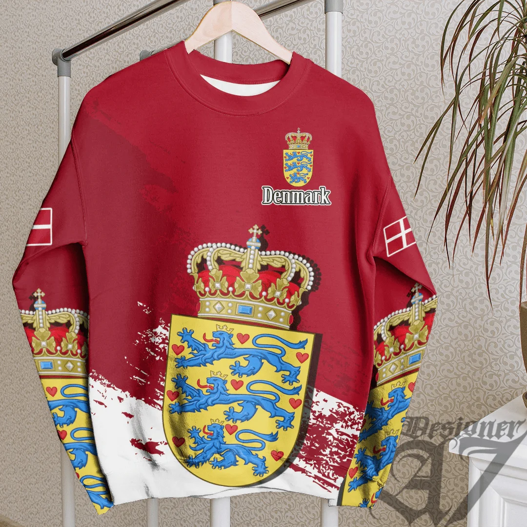 المملكة الدنمارك DK Falg بلوزات الجرافيك الخريف اليومية عادية Kongeriget الدنمارك ملابس منقوشة بكم طويل رجل البلوفرات القمم #4