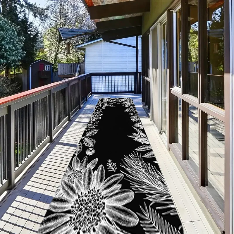 1pc thick  kitchen floor mat, simple white flower pattern printed floor mat for winter, thickened and wear-resistant suitable