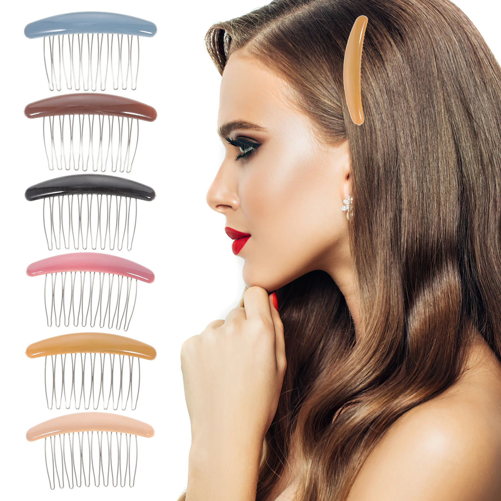 

6pcs Hair Clip Combs for Women White Gray Rose Coffee Yellow Combs In Bulk Hair Styling Accessories