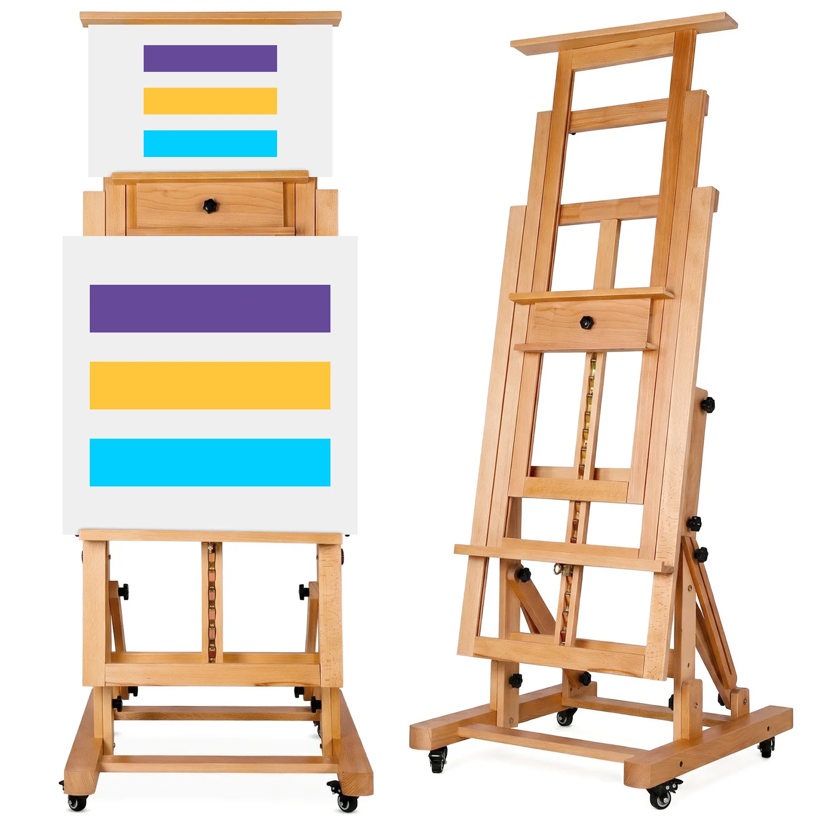 

Solid Beech Wood Easels with 4 Lockable Wheels Holds Canvas Art Up To 78.7In High for Painting Supplies