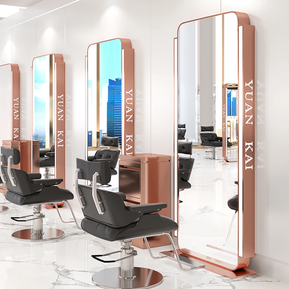 Hairdressing mirror hair salon dedicated barber shop mirror table with LED light single-sided luminous wall-mounted smart mirror