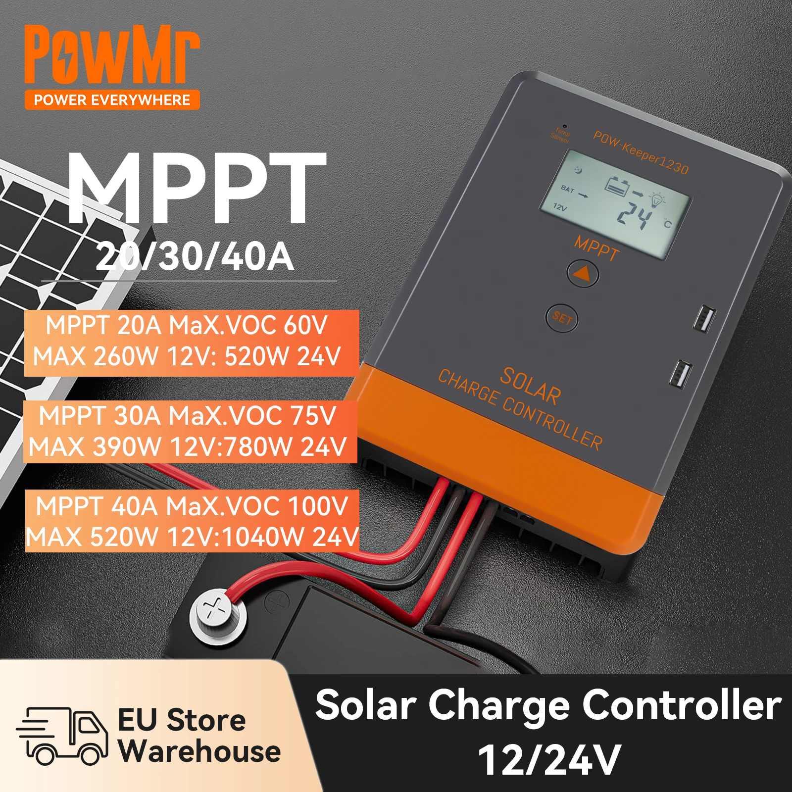 Powmr 20a 30a 40a mppt Solar laderegler 12V 24V Auto Solar panel Regler für Blei-Säure Lithium
