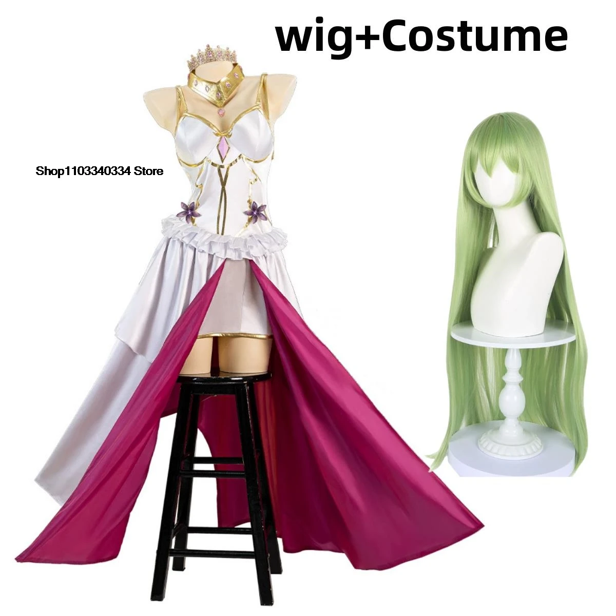 КОД ГИАСС Лелуш из Повстання Косплей Белое вечернее платье Корона Парик Женский сексуальный карнавальный бальный костюм в маске