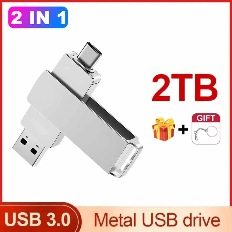 USB 3.0 플래시 드라이브 U 디스크 C 타입 인터페이스, 고속 전송, 대용량 금속 펜드라이브 메모리 스틱, 2TB, 1TB, 512GB, 256GB