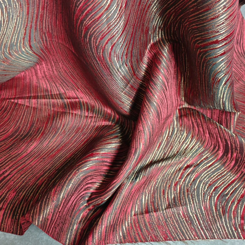 Red Black Water Ripple Gold Thread Jacquard Textured Chinese Style Creative for Stage Costume Designer DIY Sewing Accessories