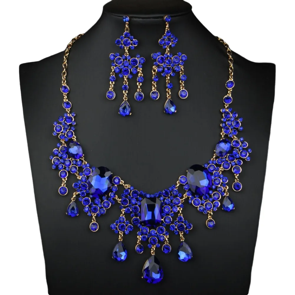 Elegant Rhinestone Jewelry Set Baroque Shiny Necklace Earrings Set Adjustable Classic Waterdrop Pendant Necklace