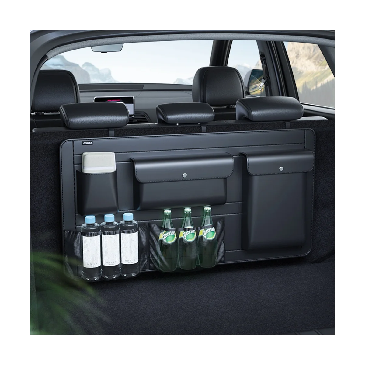 High Capacity Adjustable Car Storage Box Backseat 5 Bag Trunk Organizer Multi-Use PU Car Back Organizer with Bag