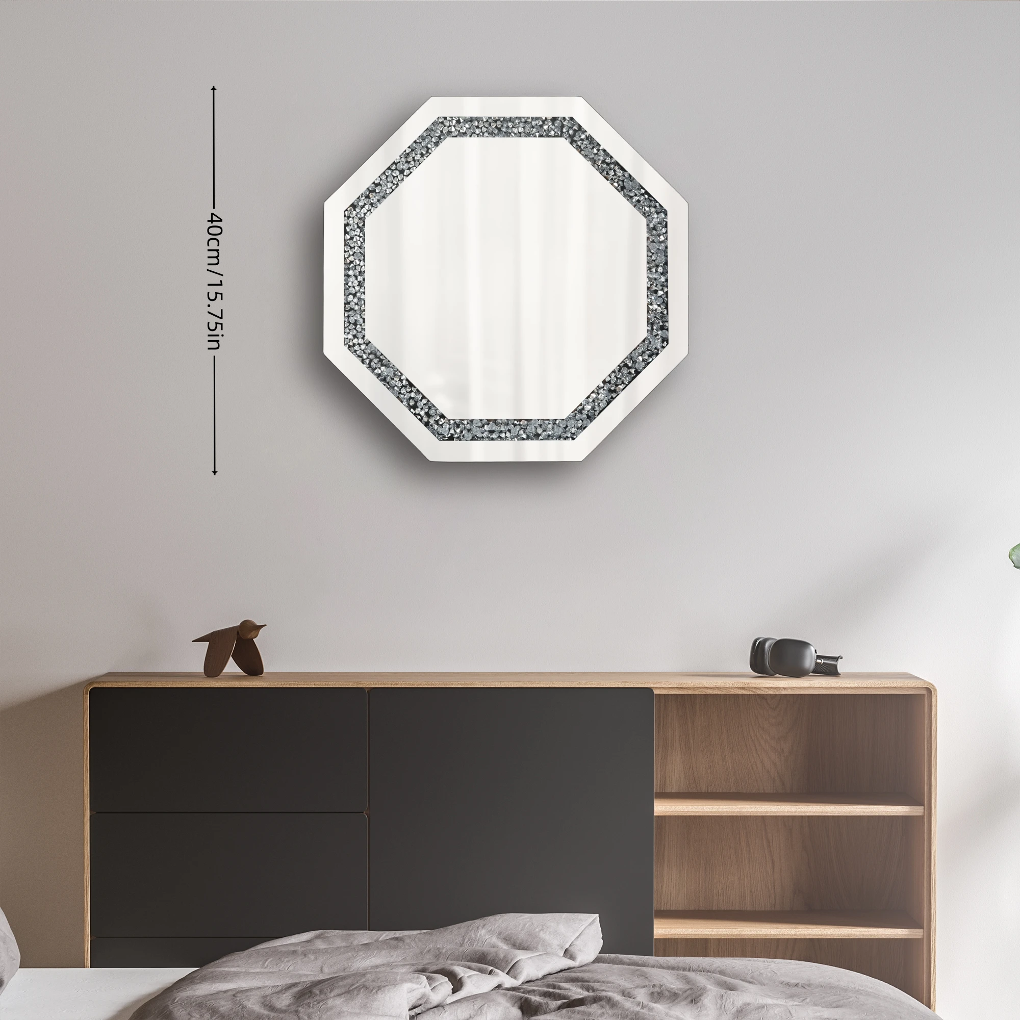 Wall Mounted Makeup Mirror 40cm X 40cm Irregular Design with Wooden Frame Window Decorative Bathroom Vanity Mirror view 6