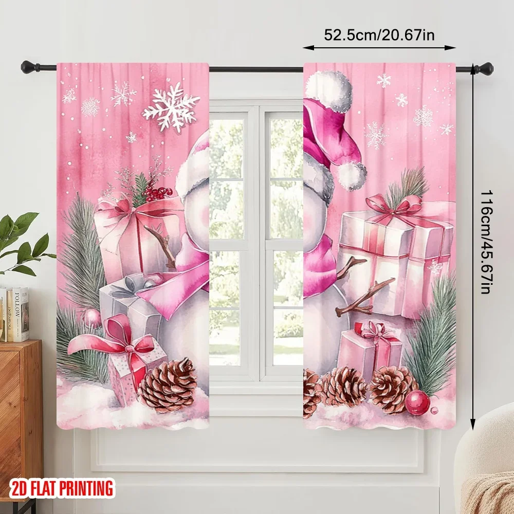 2pcs,2D plane printing Popular Curtains Cute Snowman Christmas Winter Holiday (3) Versatile Polyester (without rod) Outdoor