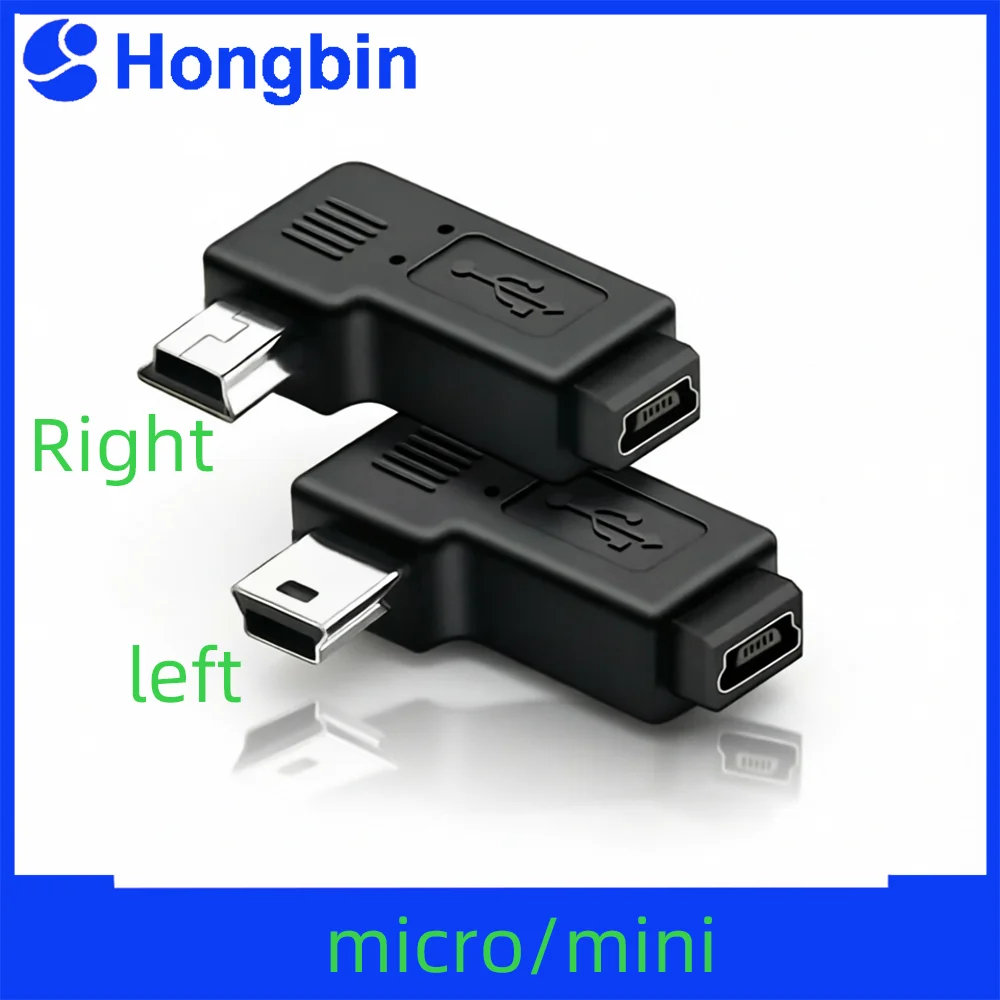 90 Degree Right Angle Mini 5P Male to Female USB Adapter Compact Size Data Transfer Charging Compatible with Various Devices