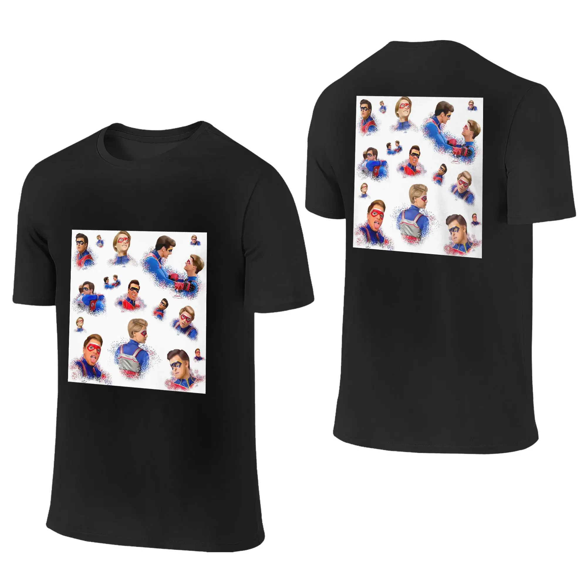 100% Cotton Captain Man and Kid Henry Danger Drawing T-Shirt Men's Double Sided T Shirt Men Crew Neck Shirts Tops Oversized