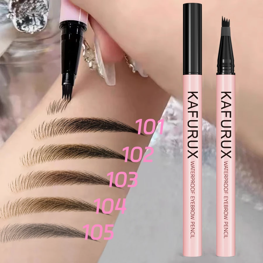 1PC 4 จุดดินสอเขียนคิ้วปากกาแต่งหน้ากันน้ํา Liquid Eyebrow เครื่องสําอางติดทนนาน Fine Sketch Liquid Eye Brow Tatto ดินสอ