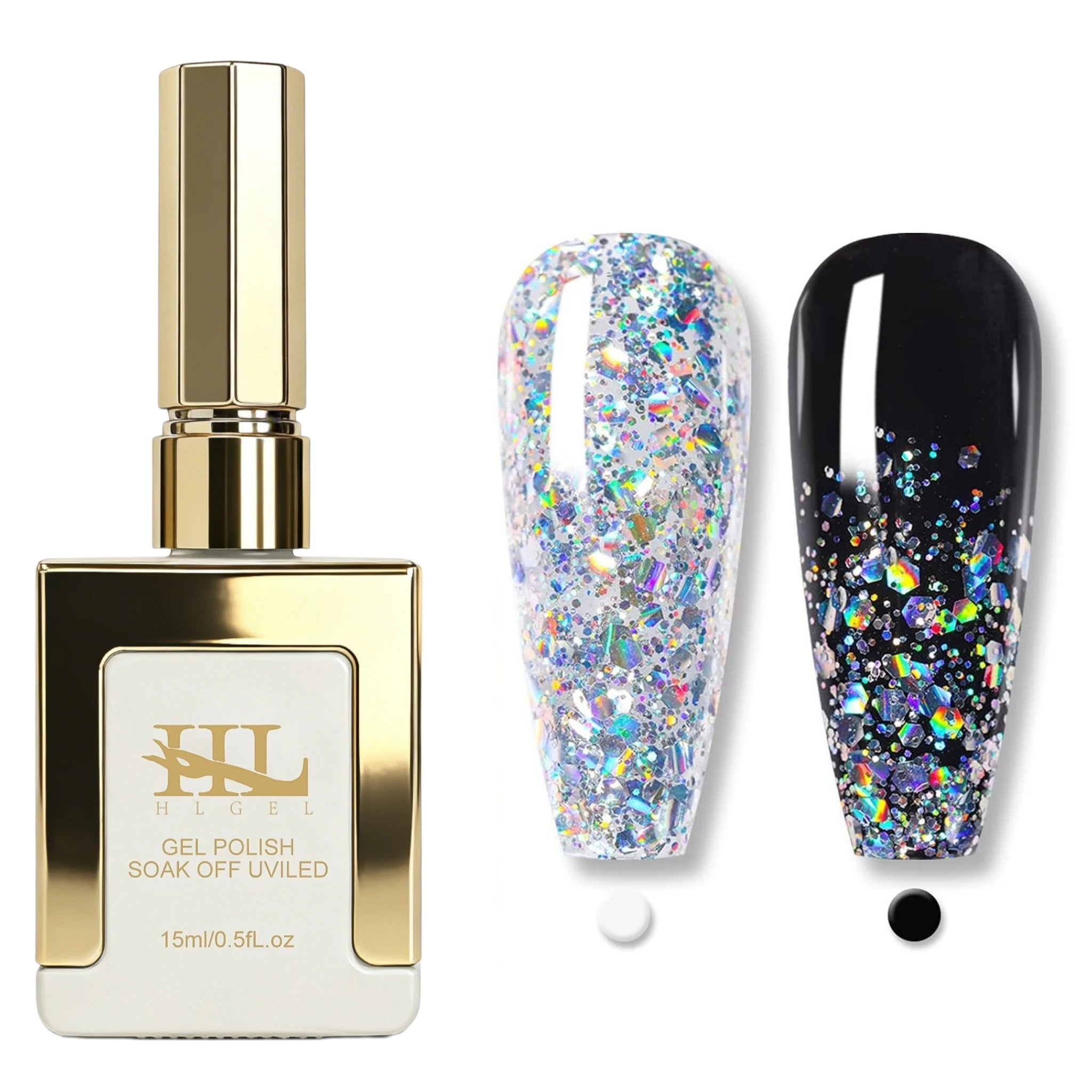 15ml Holographic Silvery Chunky Glitter Gel Polish, UV LED Soak Off Rainbow Sparkly Nail Gel for Fall Christmas Holiday Nail Art