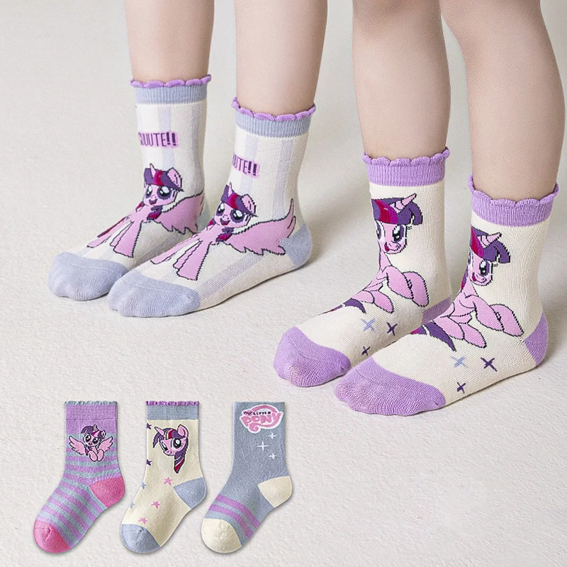 5pcs Kawaii Hasbro My Little Pony Twilight Sparkle Socks Children's Winter Warmth Princess Mid Socks Holiday Gift Gift