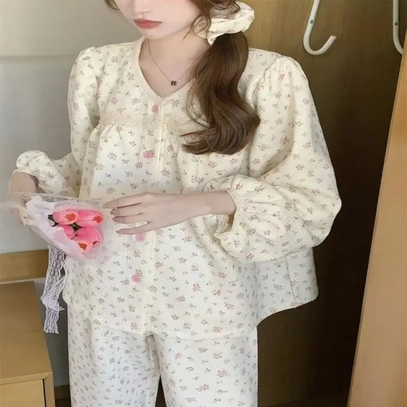 Conjunto de pijama Sexy para mujer, ropa de casa a la moda, traje para casa coreano grueso y cálido, pantalones de chándal de dos piezas para estudiantes, conjuntos de números completos