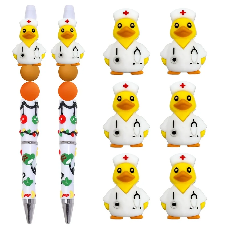 6Pcs New 3D Nurse Duck Silicone Focal Beads, DIY Beads for Beaded Pen, Bracelet, Necklace & Keychain Making