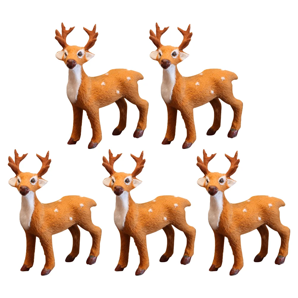 

5 Pcs Simulated Elk Ornaments Christmas Deer Props Animal Desktop Decoration Flocking Office Decorations