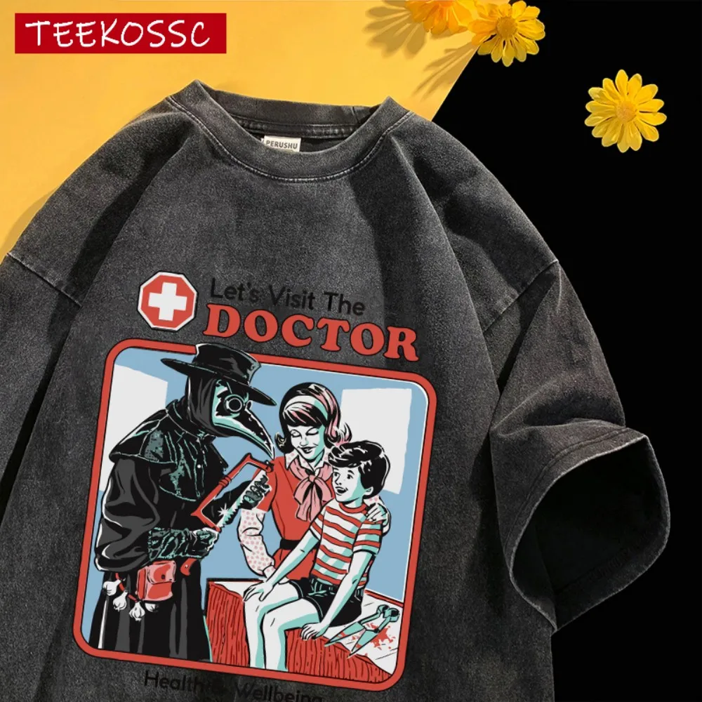 The Treating Doctordesign Washed T-Shirt Herren Sommer Atmungsaktiv O-Ausschnitt Tops Baumwolle Lose Kurzarm Unisex Soft T-Shirts