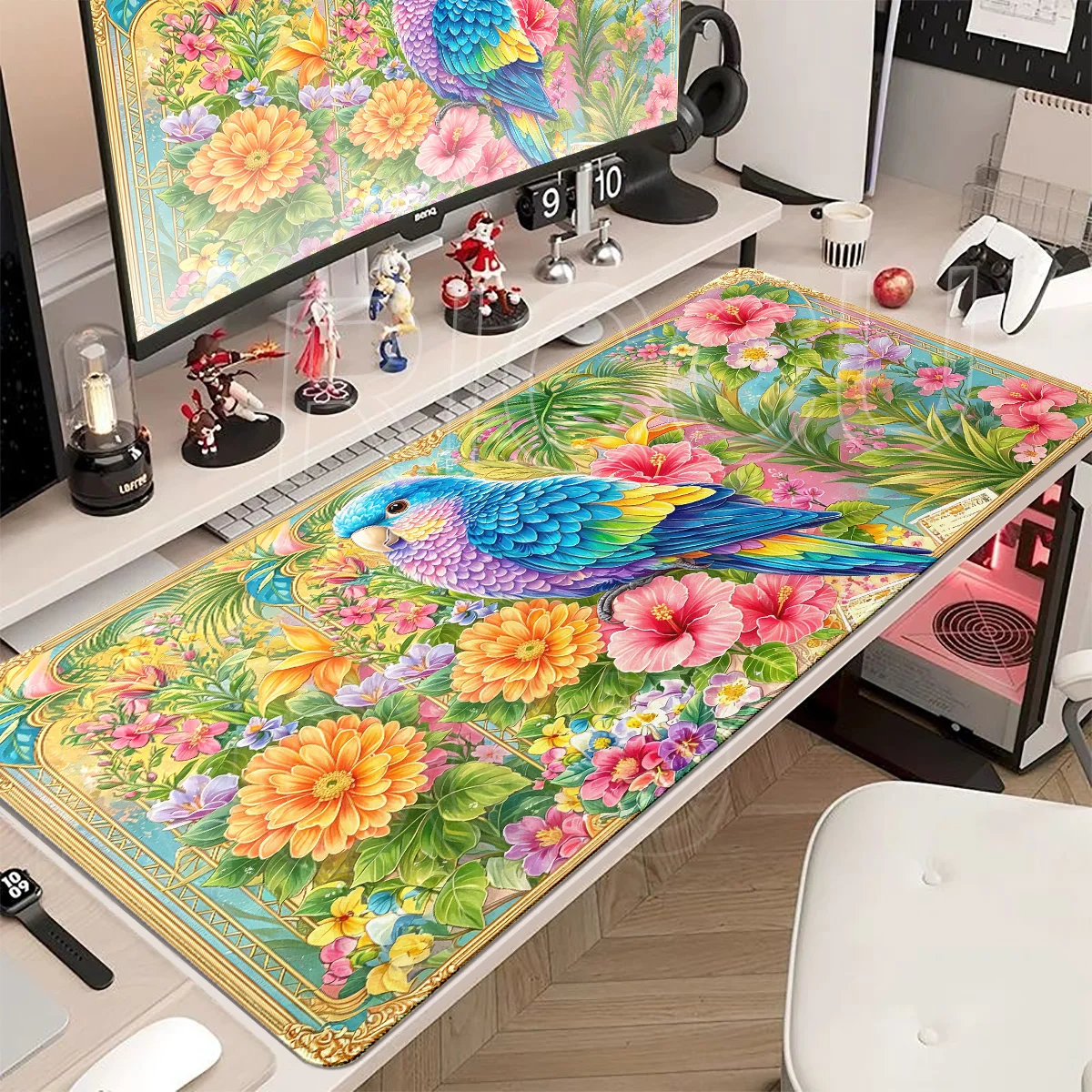 Color Parrot Mouse Pad Oil Painting Soft Gamer Speed Gaming E-Sports Cute Parrot Large Rubber