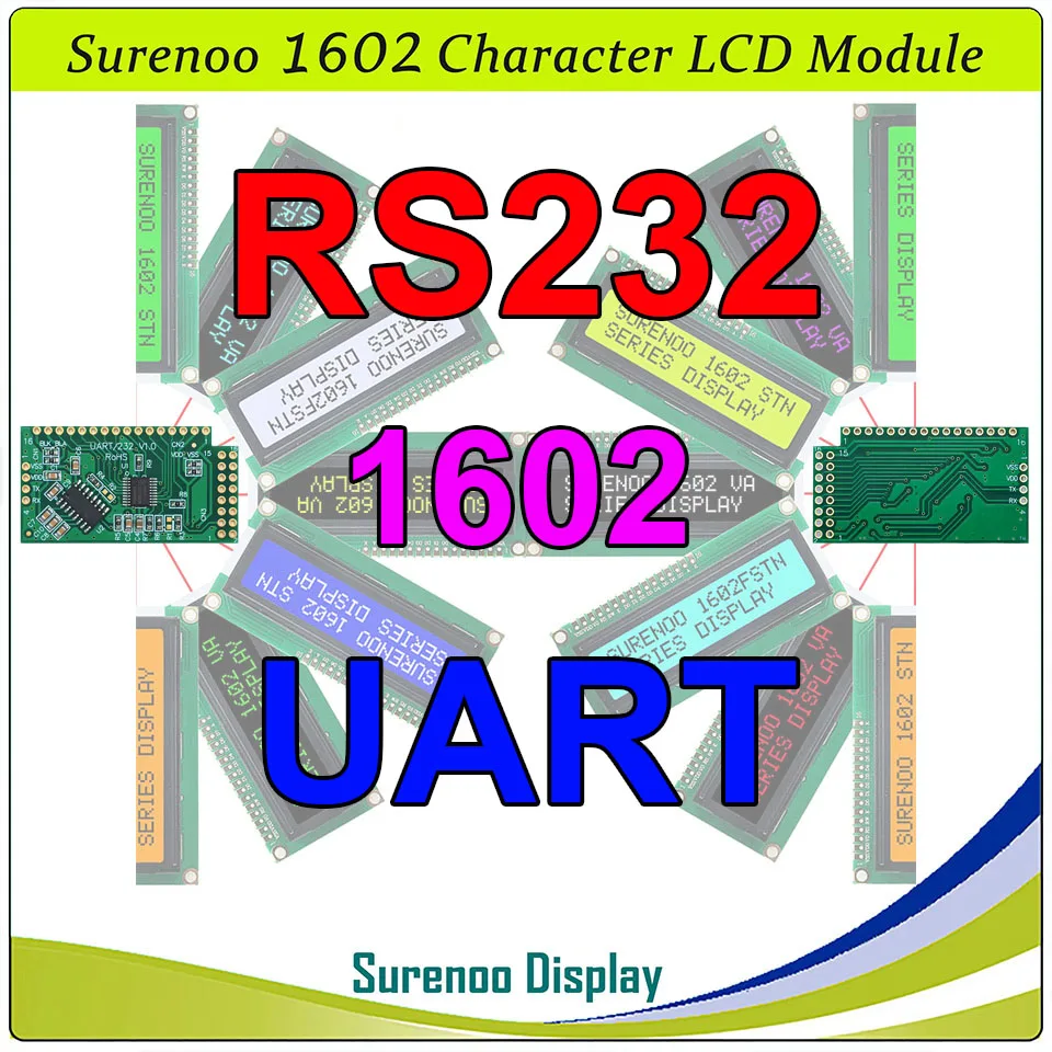 Surenoo Serial RS232 UART TTL CMOS 1602 162 16*2 Character LCD Module Display Panel Screen