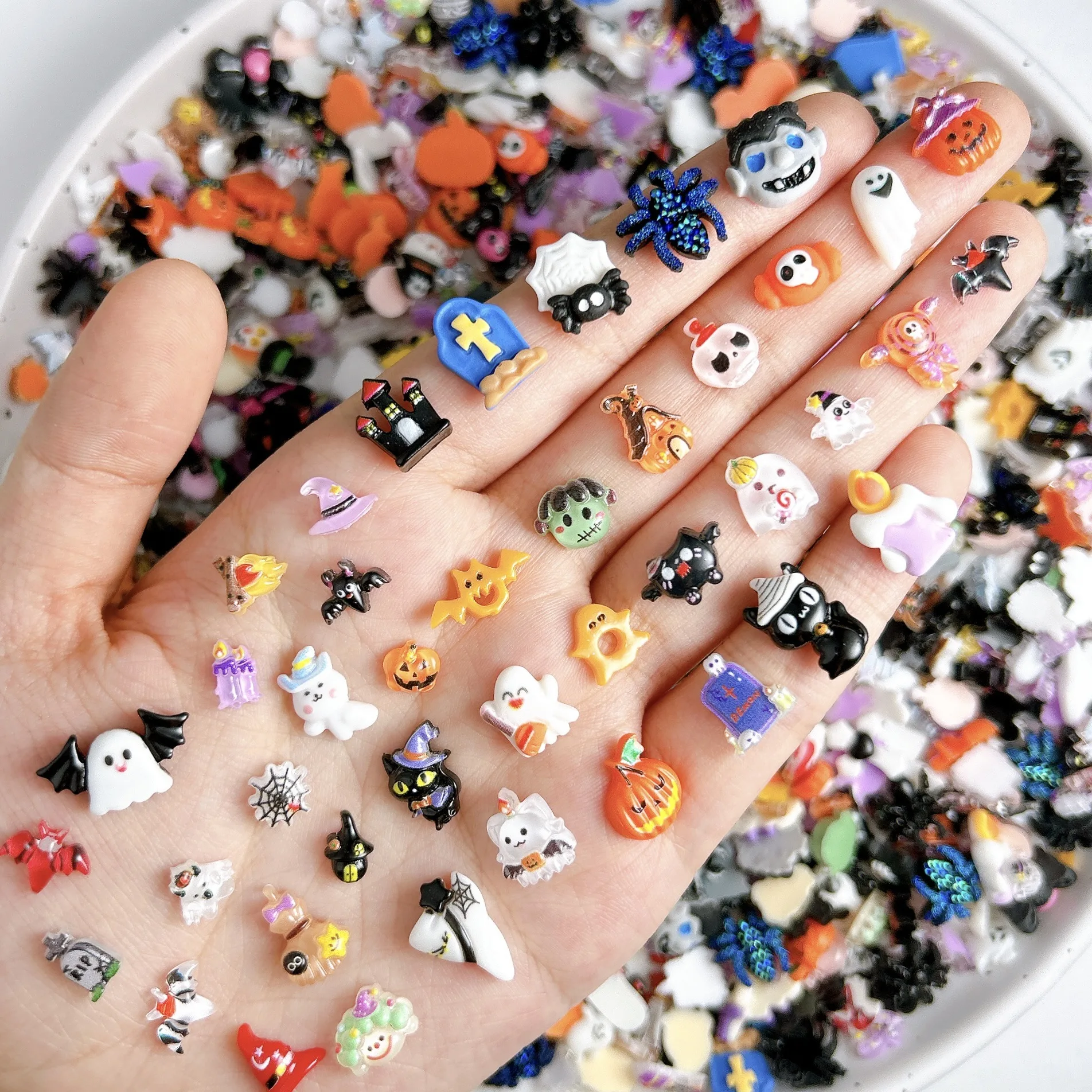 More than 50Styles Halloween Series Nail Art Charms Parts DIY Cute Cartoon Resin Nail 3D Decorations Supply Manicure Accessories