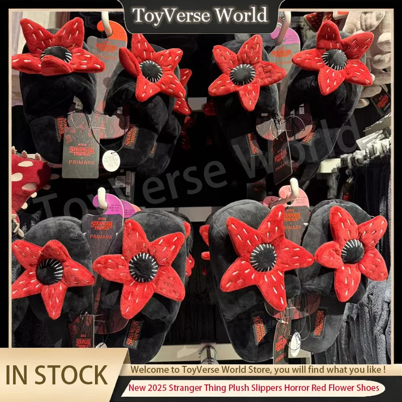

New 2025 Stranger Thing Plush Slippers Cartoon Horror Red Flower Stuffed Shoes Women Men Indoor House Slipper Christmas Gifts