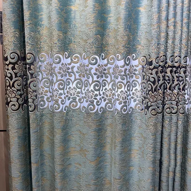 Custom Size French Beige Blue Hot Gold Velvet Hollowed Embroidered Curtain for Balcony Living Room Bedroom Home Window Decor