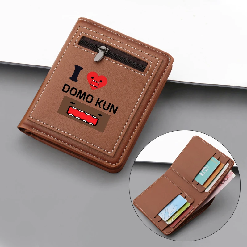 Cartoon Domo-kun ID Card Holder Wallet Men Women Retro Pu Leather Coin Purse Short Zipper Wallet Multiple Positions Billfolds