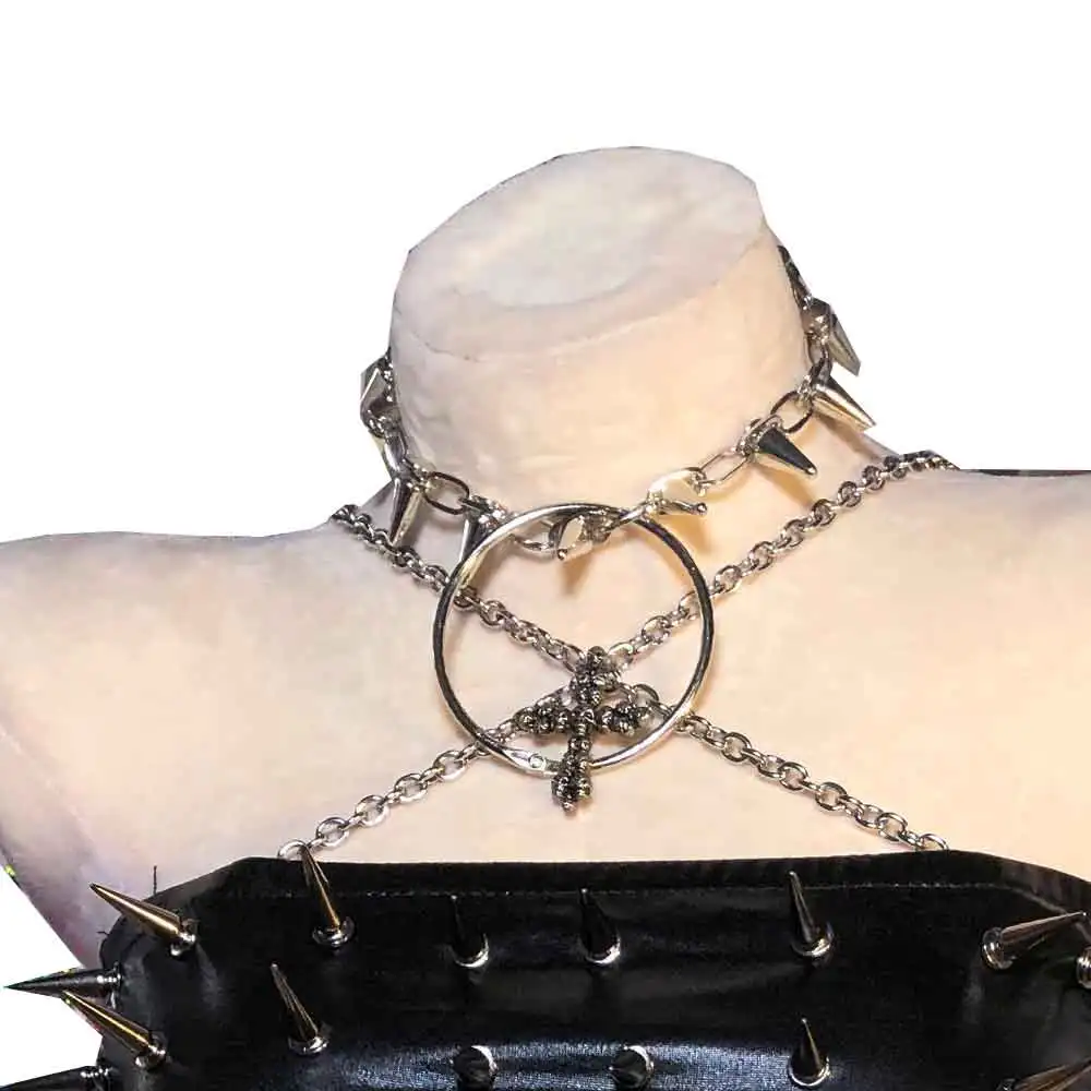 Goth Corset Tops Rave Festival Outfit Gothic Tank Grunge Emo Clothing Y2K T-shirt Punk Rock Clothes with Spikes ALT Spiked