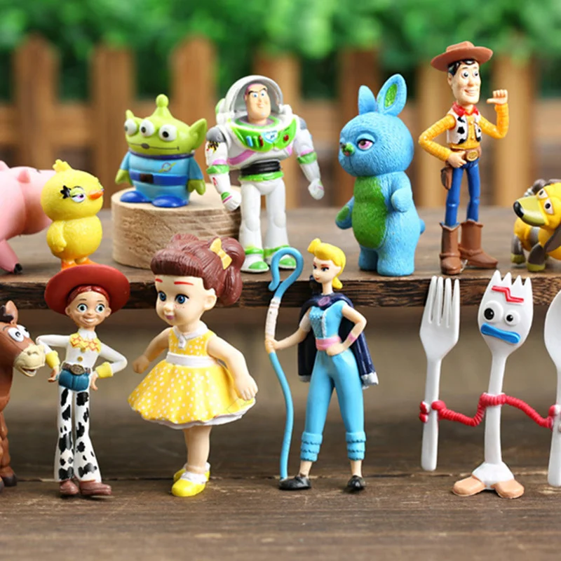 Disney 12 pz/set Toy Story 4 Woody Jessie Buzz Lightyear Bullseye Forky Ducky Bunny PVC figure Toys