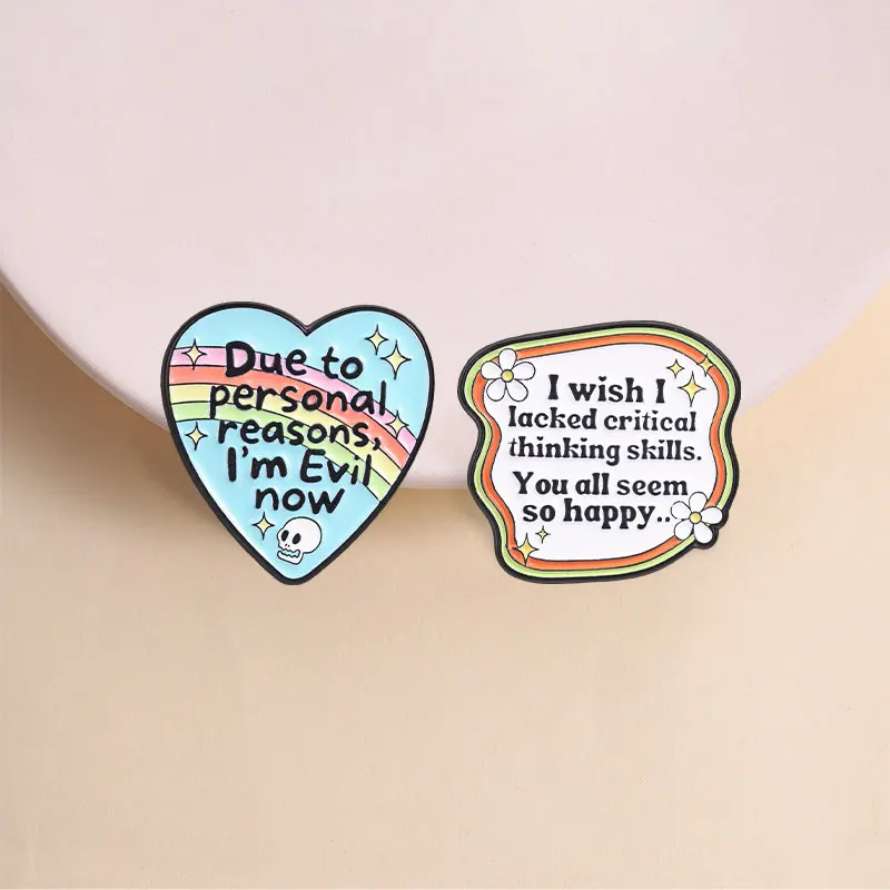 Funny Black Humor Quote Enamel Pins Due To Personal Reasons I'm Evil Now Overthinking Brooch Satirical Quotes Badge Jewelry Gift