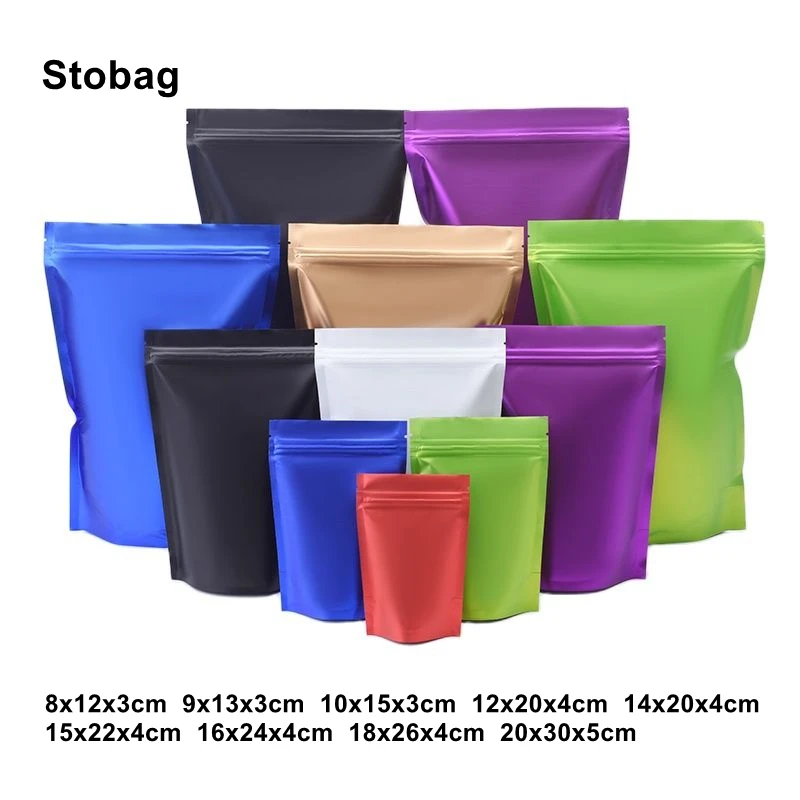 StoBag 100pcs Color Matte Food Packaging Ziplock Bag Stand Up Sealed for Tea Nuts Candy Storage Airtight Zip Lock Reusable Pouch